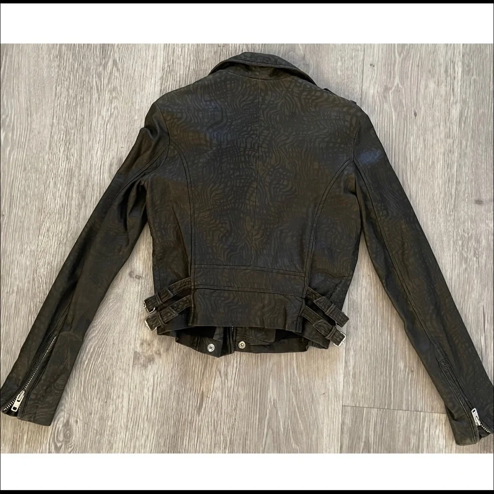 IRO soft lamb leather moto jacket with digital print size 0 - Picture 2 of 5